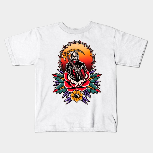 Skull Angel of Death Kids T-Shirt by ILLUSTRA.13